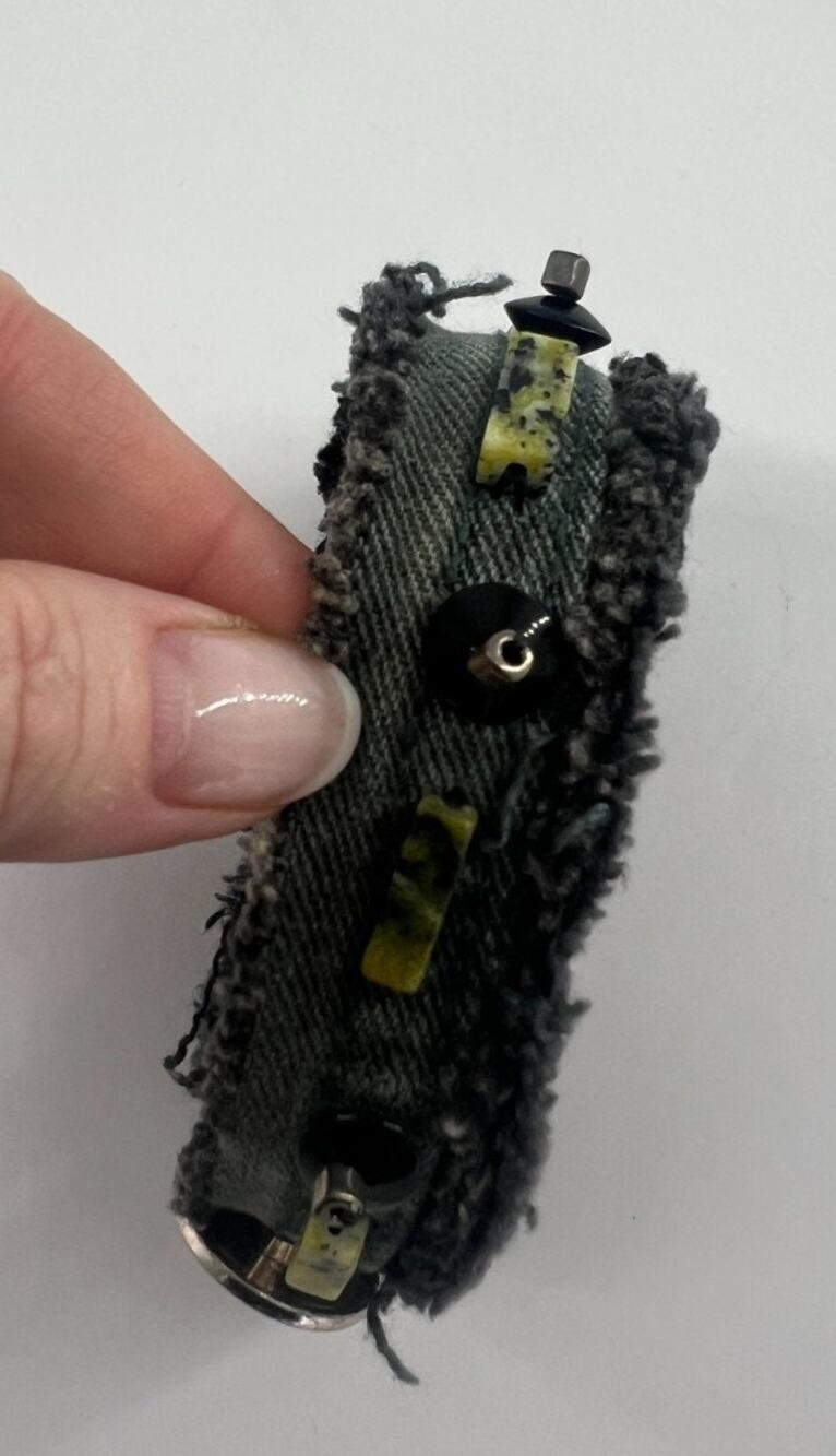 Handmade Denim Jean Black Green Beaded Bracelet Boho Bohemian Indie Button Clasp